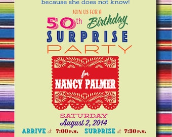 DIY Milestone Birthday invitation Mexican themed custom Printable PDF Surprise 50th birthday