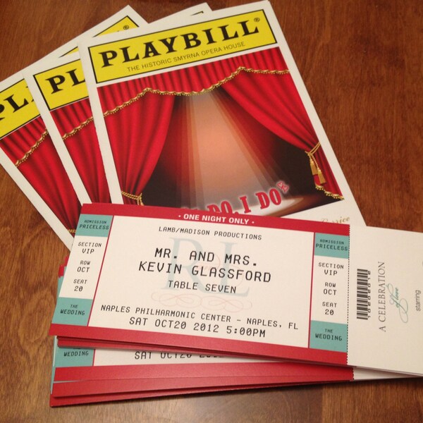 PLAYBILL Theater wedding ticket place cards seating