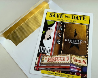 DIGITAL Save the date cards - BROADWAY theater Wedding Bar/Bat Mitzvah SWEET 16 Birthday - Printed for you also available - see description