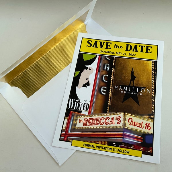 DIGITAL Save the date cards - BROADWAY theater Wedding Bar/Bat Mitzvah SWEET 16 Birthday - Printed for you also available - see description