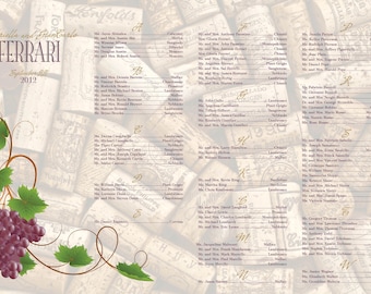 Wine theme names grapes wedding seating chart 24 hour turnaround DIY
