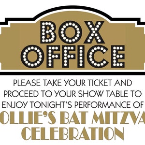 Broadway Show Theater BOX OFFICE sign for Wedding Bat Mitzvah Bar Mitzvah Party to use with ticket place cards