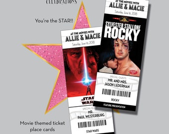 Movie themed Wedding Bat Mitzvah Bar Mitzvah ticket place cards seating DEPOSIT