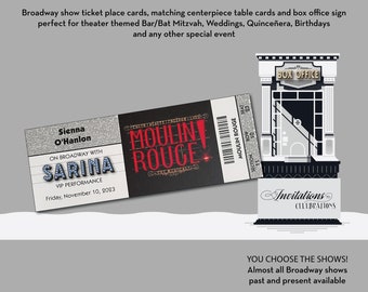 Glitter Ticket Place Cards: Broadway, Wedding, Bat Mitzvah - Custom Design Deposit
