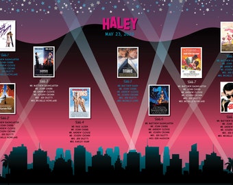 Hollywood Movie Seating Chart: Wedding, Bar Mitzvah (Digital File)
