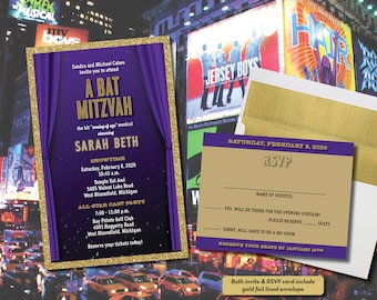 Broadway Theatre Invitation: Purple & Gold Glitter (Printable Digital File)