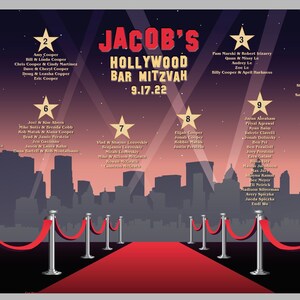 Hollywood red carpet seating chart board poster with matching table cards customized printable