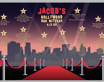 Hollywood red carpet seating chart board poster with matching table cards customized printable