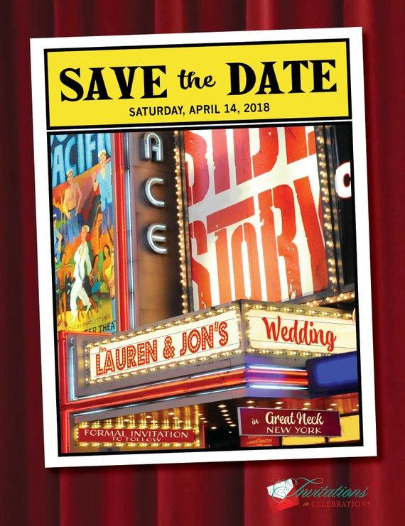 Save the date cards Change the date BROADWAY theater WEDDING Etsy