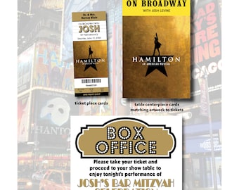 Broadway Show Theater Wedding Bat Mitzvah Bar Mitzvah ticket place cards + matching TABLE cards + box office sign