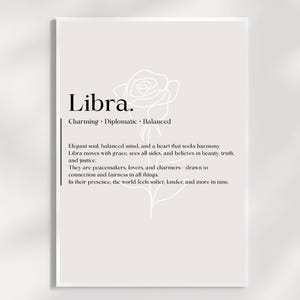 LIBRA WALL ART Sternzeichen Moderne Wand Druck Sternzeichen Blume Poster Waage Definition Geburtstag Geschenk Astrologie Horoskop Digitaldruck Download