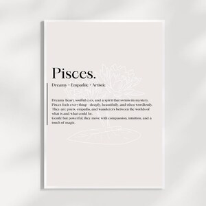 PISCES WALL ART Star Sign Modern Wall Print Zodiac Flower Poster Pisces Definition Birthday Gift Astrology Horoscope Digital Print Download