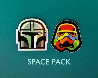 Paquete espacial - Pegatinas holográficas mandalorianas y Stormtrooper