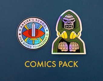 Pack de cómics - Pegatinas holográficas de Doctor Doom y X-Men