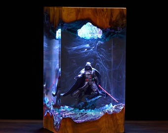 Lámpara de resina de Darth Vader, Star Wars: luz nocturna de epoxi hecha a mano, diorama de Dark Space Knight, decoración para escritorio y sala de juegos, Navidad única.
