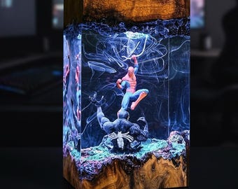 Spider Hero Resin Lamp – Epoxy Night Light, Handmade Desk Lamp, Superhero-Inspired Decor, Unique Custom Gift for Him, Christmas Gift
