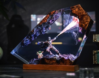 Lámpara de noche de diorama Mand.al.orian, lámpara de resina personalizada de Star Wars: Darth Lord Vader, decoración para la sala de juegos, regalo de Navidad para él.