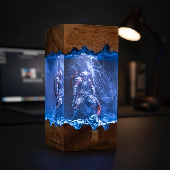 Handmade Dragon Born Resin Lamp – Handmade Epoxy Night Light, Gaming & Skyrim-Style Decor, Unique Christmas Gift