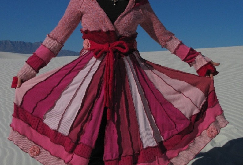 Upcycled sweater coat Vintage Rose Sweet Romantic Traveler Sunspiralautumn image 3