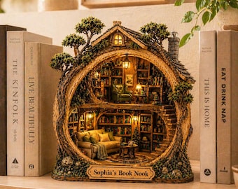 Personalized Book Nook Miniature House, Custom Library Diorama, Wooden Book Nook Shelf Insert, Gift for Book Lovers