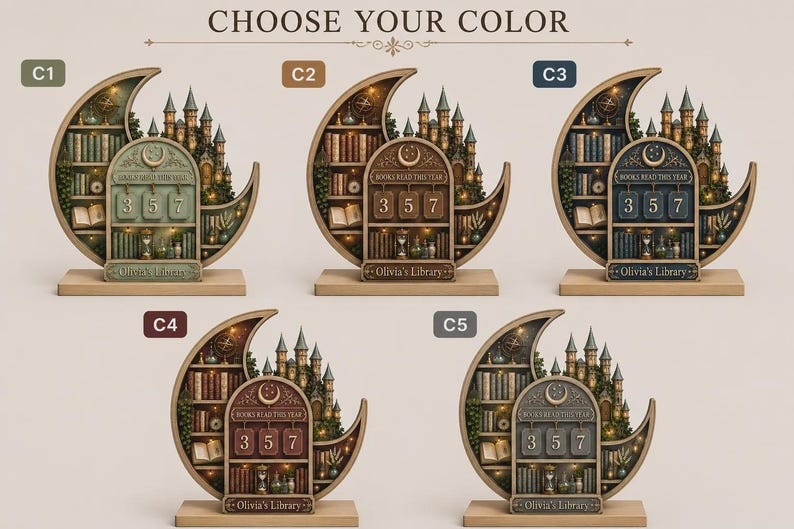 Personalized Moon Castle Book Tracker, Custom Reading Tracker Wood Decor, Book Lover Gift, Dark Academia Desk Decor, Fantasy Library Sign image 3