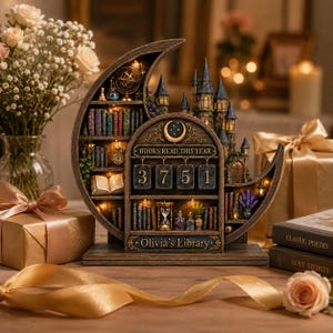 Personalized Moon Castle Book Tracker, Custom Reading Tracker Wood Decor, Book Lover Gift, Dark Academia Desk Decor, Fantasy Library Sign image 8