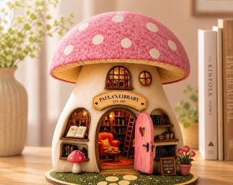 Custom Mushroom Book Nook 2D, Personalized Library Decor, Fantasy Gift for Book Lovers