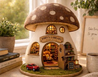 Custom Fairy Mushroom Book Nook 2D, Personalized Mini Library Decor, Gift for Readers