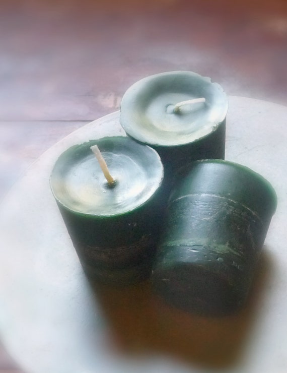Items similar to 3 Green Votive Candles, Herb and Citrus Scent on Etsy