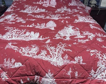 Pottery Barn Red Santa Toile Full/Queen Trooster Kerstmis