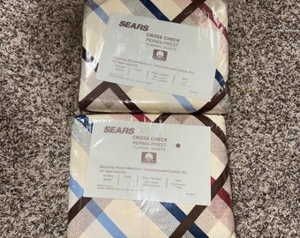 Lenzuolo in flanella Sears Perma-Prest, matrimoniale, con angoli e piatto, misto cotone/poliestere, prodotto negli Stati Uniti.