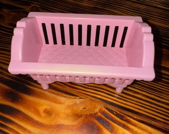 1990 Playskool Dollhouse Miniature Pink Crib Baby Bed for Nursery