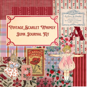 Rosy Junk Journaling Retro vintage Ephemra Kit | étiquettes anciennes, cartes postales, fleurs, Sweet Girls, papiers à motifs | Fournitures créatives imprimables