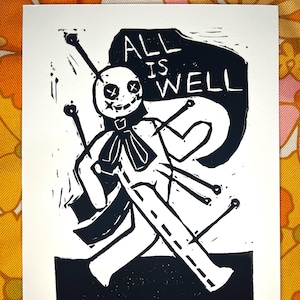 All is Well- Linocut Hand-Printed Original Block Print (5x7) (Limited Edition)