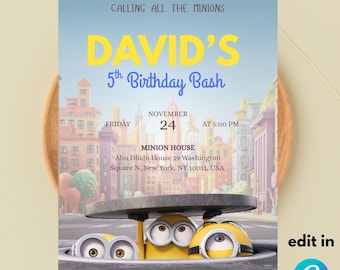 Editable Minions Birthday Invitation Template: Canva DIY (5x7) (Digital Download)