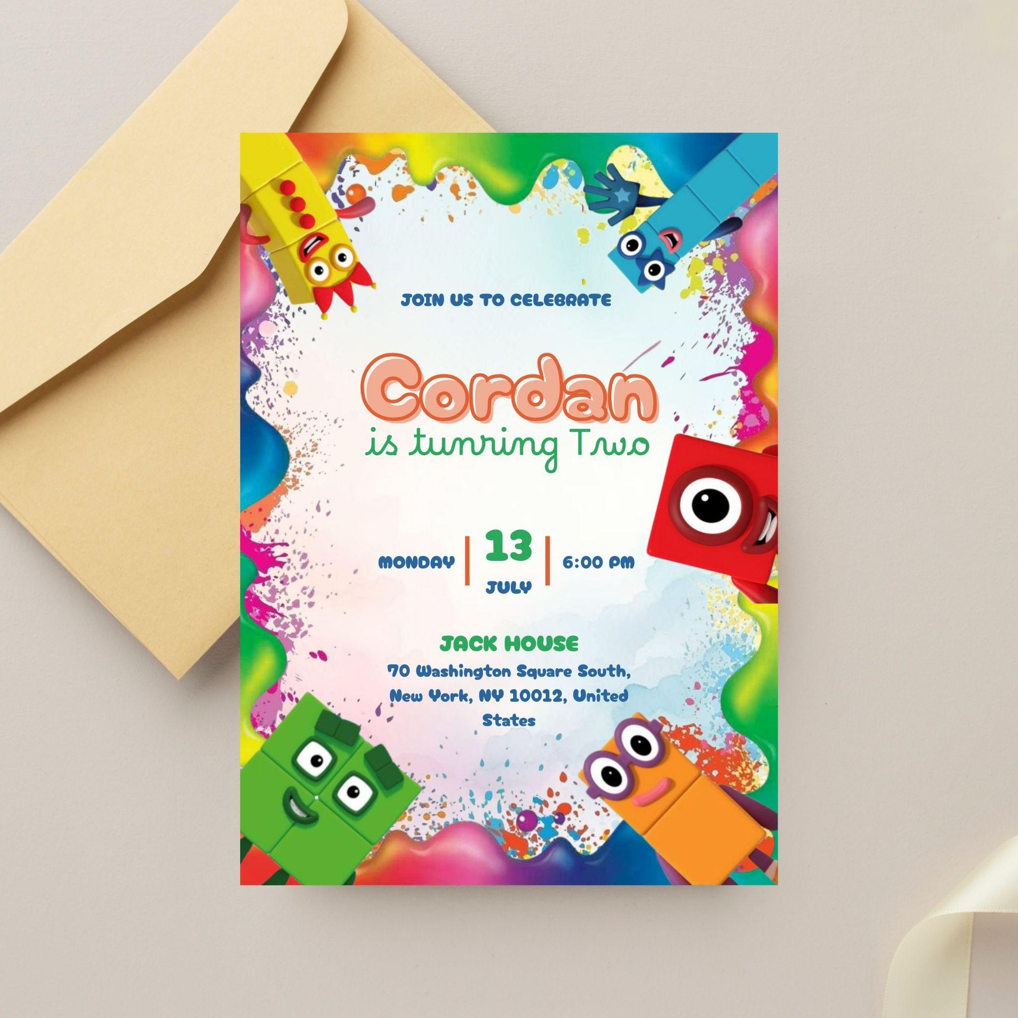 Editable and Printable Number Blocks Birthday Party Invitation Template ...