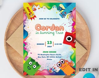 Modèle d'invitation de fête d'anniversaire modifiable et imprimable en blocs (5 x 7) produit numérique téléchargeable