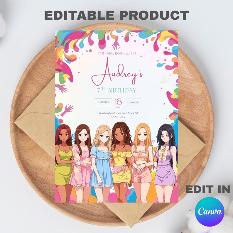 Editable And Printable Katseye Birthday Party Card Invitation Template 