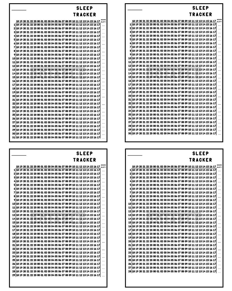 Monthly Sleep Tracker Ver. 1 With Numbers | 31, 30, 29, 28 Days ...