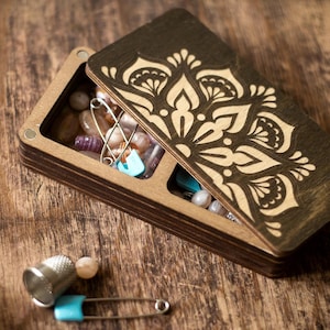 Wooden Craft Storage, Notions Case for Sewing, Embroidery, Quilting and Jewelry Making, Storage Box with Magnetic Lid, Gift for Crafter