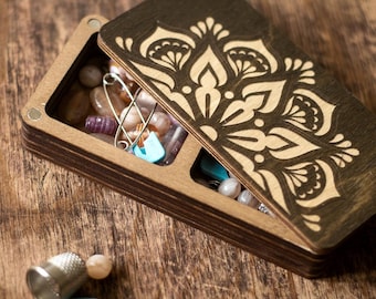 Wooden Craft Storage, Notions Case for Sewing, Embroidery, Quilting and Jewelry Making, Storage Box with Magnetic Lid, Gift for Crafter