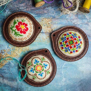 DIY Pincushion Cross Stitch Kit, Handmade Needle Holder with Folk Embroidery, Gift for Grandma
