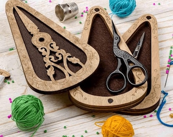Embroidery Scissors Storage, Wooden Scissors Case for Sewing, Cross Stitch and Crochet, Scissors Holder with Magnet Lid, Gift for Mother