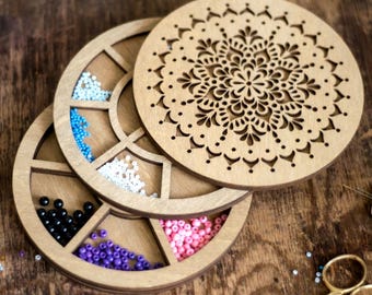 Wooden Craft Storage Box – Personalized Seed Bead Organizer for Beading, Jewelry Making and Sewing