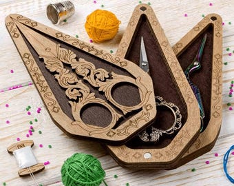 Embroidery Scissors Case, Wooden Scissors Holder for Sewing, Cross Stitch and Crochet, Scissors Storage with Magnet Lid, Gift for Mother