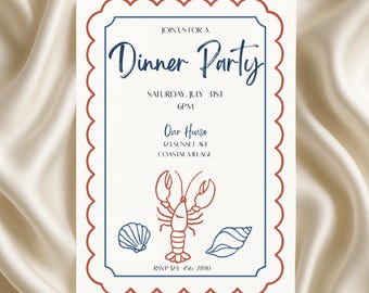 Coastal Dinner Party Invitation • Nautical Summer Party Invite • Editable Digital Download • Canva