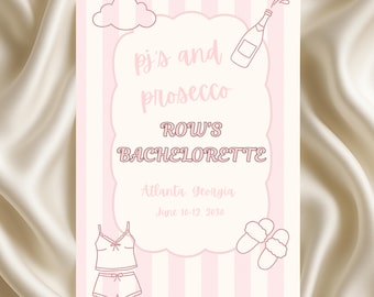 PJs and Prosecco Bachelorette Invitation: Pink Girls Night Sleepover (5x7 Editable Template - Digital Download)