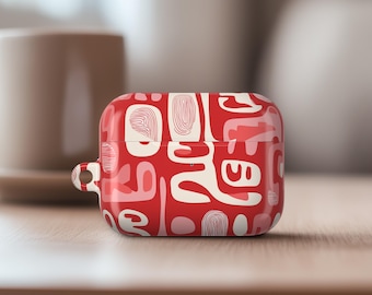 Red Abstract AirPods Pro 2 Case, AirPods 1 2 3 4 Case, Modern Retro Pattern AirPods Pro 1 Cover, Stylish Art Gift, Gift for Her 00312