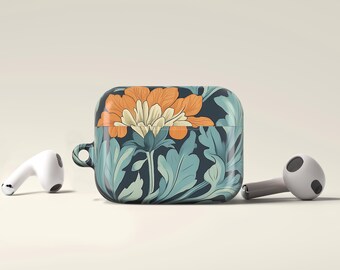 Bold Orange Floral AirPods Pro 2 Case, Retro Botanical AirPods 1 2 3 Case, Vintage Flower AirPods Pro 1 Cover Gift for Nature Lover 00272