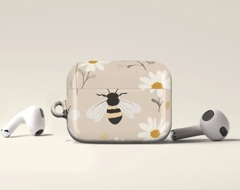 Bee Daisy Floral Airpod Pro 2 Case, Wildflower Beige Airpod 3 Case, Airpod Pro 1, 2, 1 Cover, Gift for Nature Lover, Mom, Garden Girl 0095
